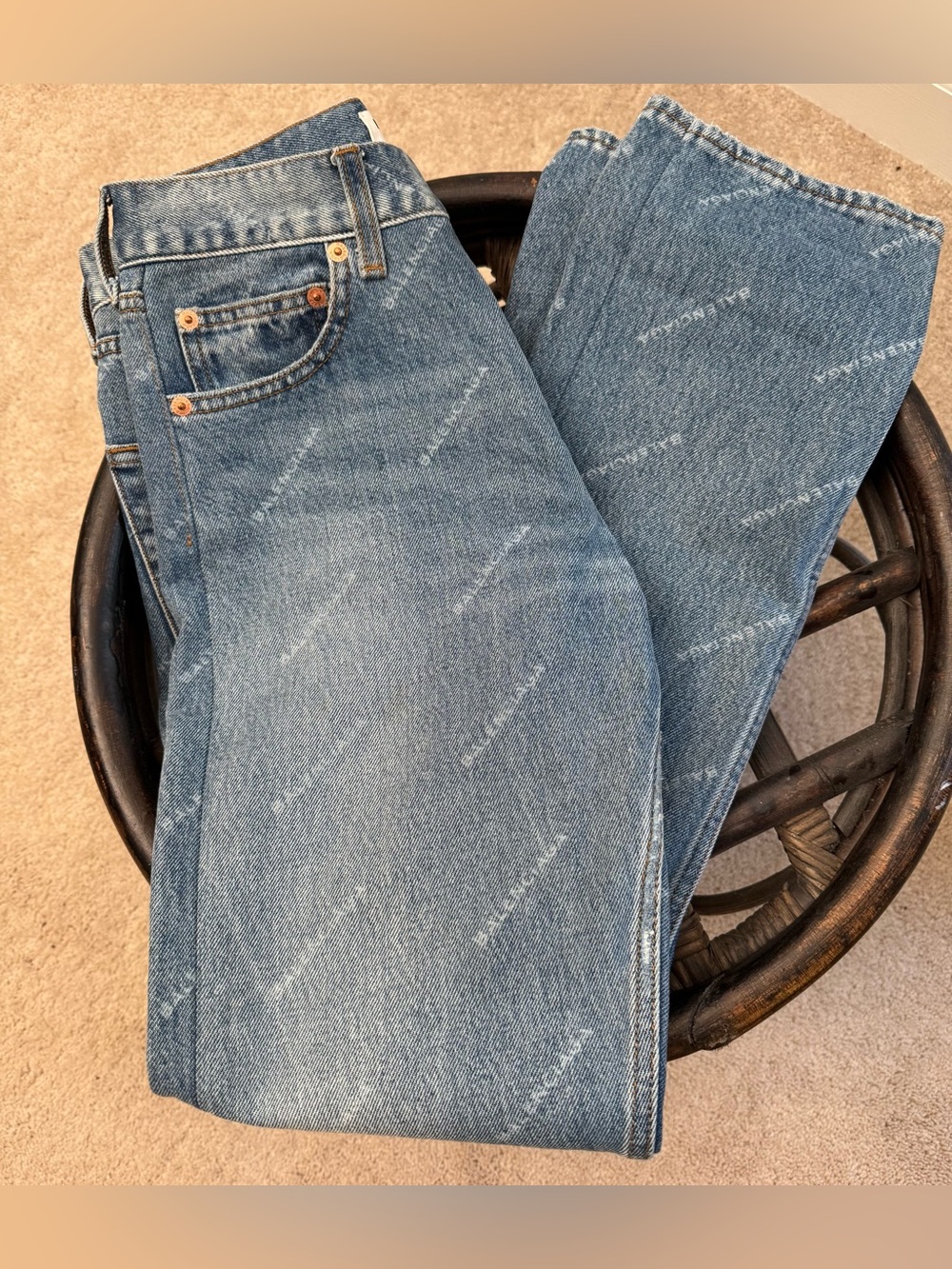 Balenciaga Logo 5 Pocket Button Fly Jeans 26" waist